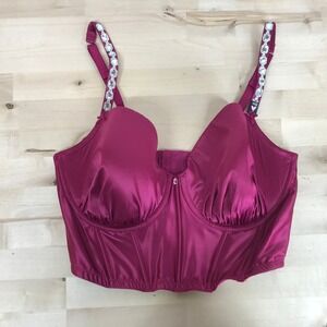 Victoria's Secret Dream Angels Magenta Satin Rhinestone Strap Corset Top 38DD